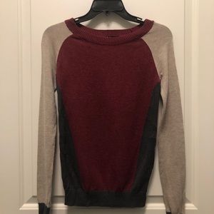 T/O Colorblock Burgundy Red Tan Gray Sweater XS
